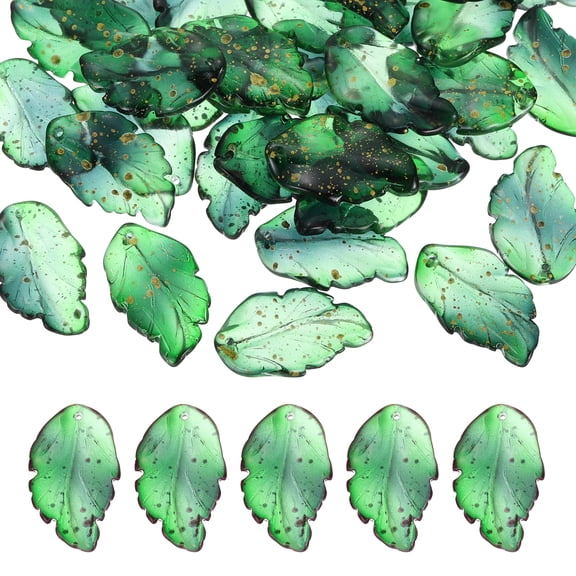 80 Pcs Crystal Leaf Beads Translucent Czech Glass Beads Spacer Bead for Jewelry Making, Gold Dark Green