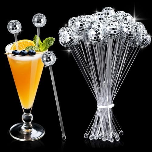 80 Pcs Disco Ball Cocktail Stirrers: Round Top Swizzle Sticks, Party/Wedding/Bachelorette Decor.
