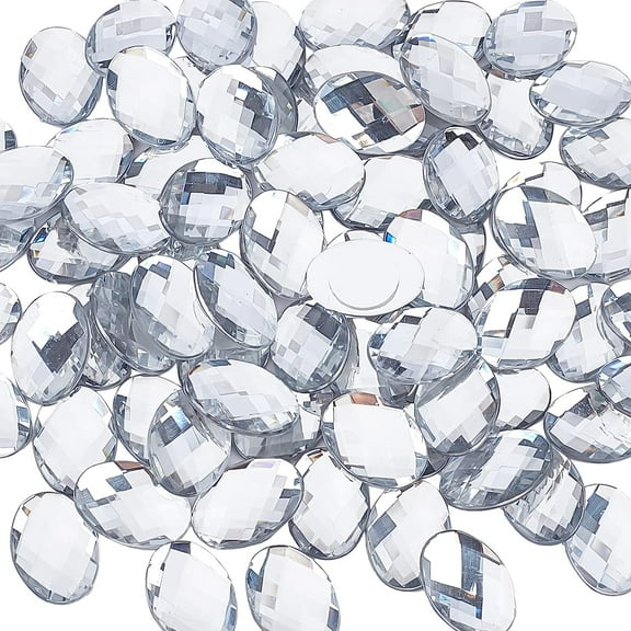 80 Pcs Extral Large Flat Back Oval Acrylic Self-Adhesive Rhinestone Gems Stick with Container Crystals Bling Sticker Acrylic