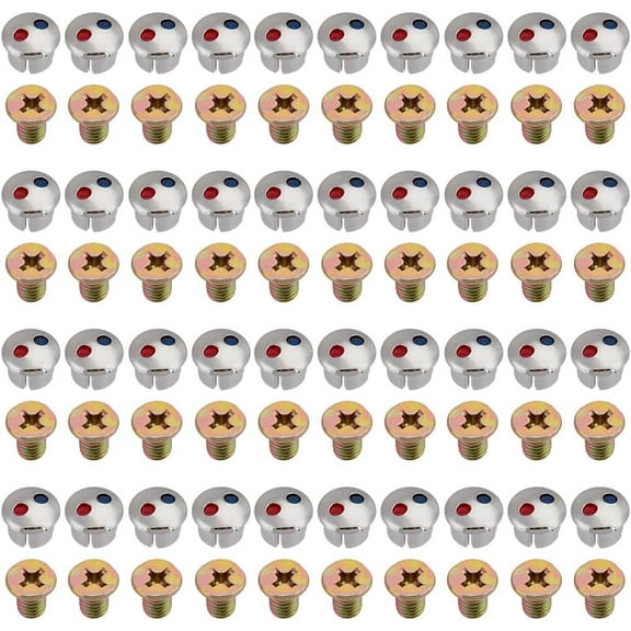 80 Pcs Faucet Indicator Set 40 Pcs Plastic Hot Cold Faucet Handle Sign Buttons Faucet Replacement Parts Red Blue Label Decoration Covers with 40 Pcs Iron Screws