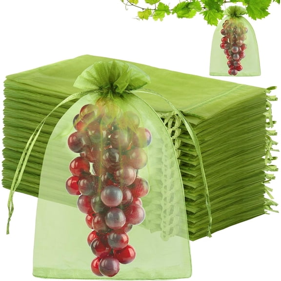 80 Pcs Fruit Protection Bags, 8 x12 Inch Fruit Tree Netting Mesh Bags Drawstring Reusable Green Bag for Fruits & Vegetables, Garden Netting Covers Pest Barrier for Grape Apple Pomelo