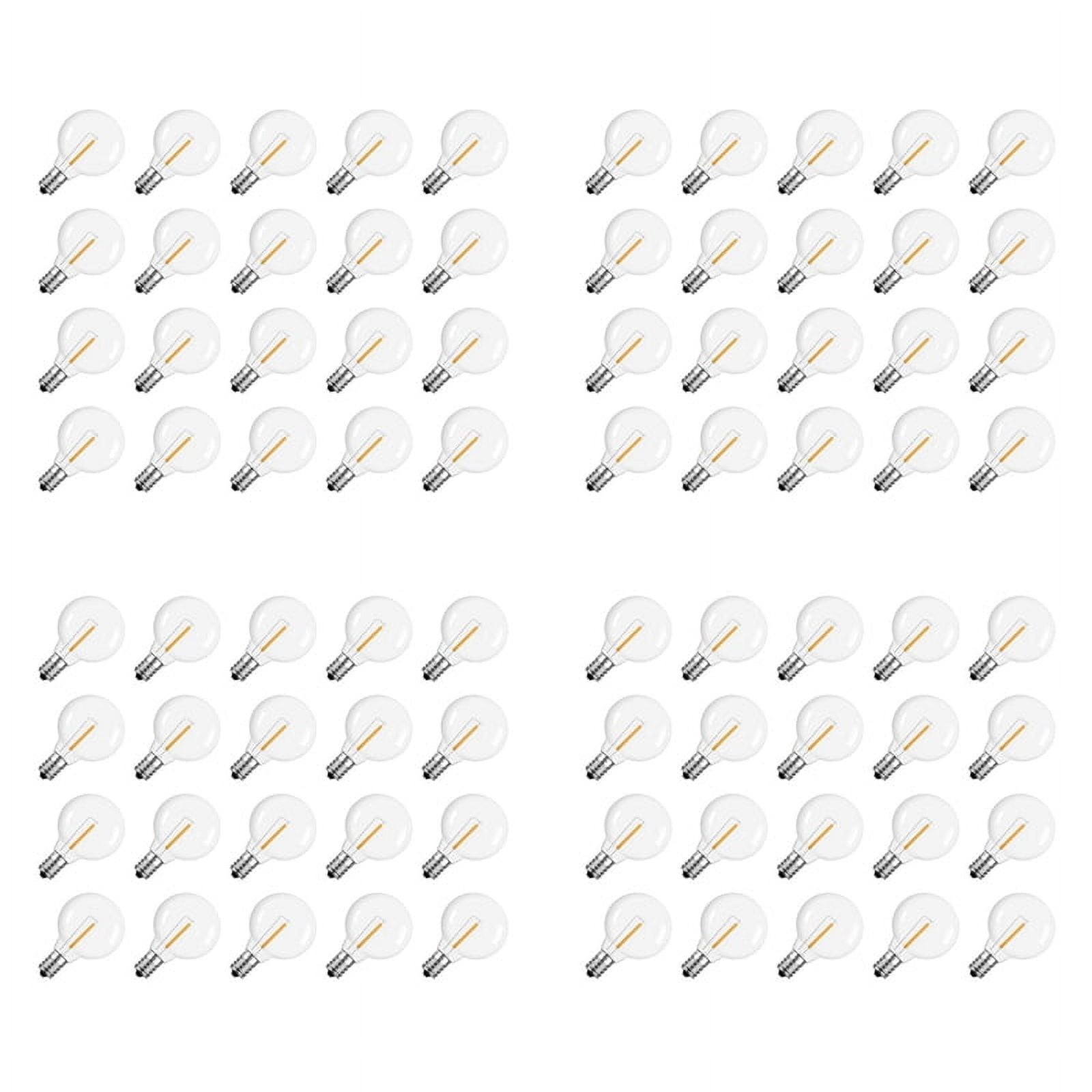 80 Pcs G40 LED Replacement Light Bulbs E12 Screw Base Shatterproof LED Globe Bulbs for Solar String Lights Warm
