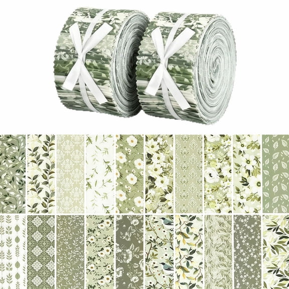 80 Pcs Jelly Roll Fabric Strips for Quilting Sewing-2.6 Inch Precut Cotton Floral Fabric Strips Bundles with Wavy Edges, Perfect Quilting Fabric for Sewing, DIY Sewing Supplies Leaf Green