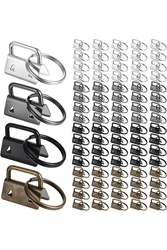 80 Pcs Key Fob Hardware,1 Inch Keychain Hardware Set with Split Ring for Wristlet, Key Lanyard, Keychain Making Kit Crafts DIY Supplies for Gifts (4 Colors)