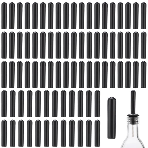 80 Pcs Liquor Pourer Caps, Black Bottle Dispenser Spout Dust Covers, 2.16 In Long Pvc Pourer Caps For Olive Oil Vinegar Jar Bottles Sauce Cocktail