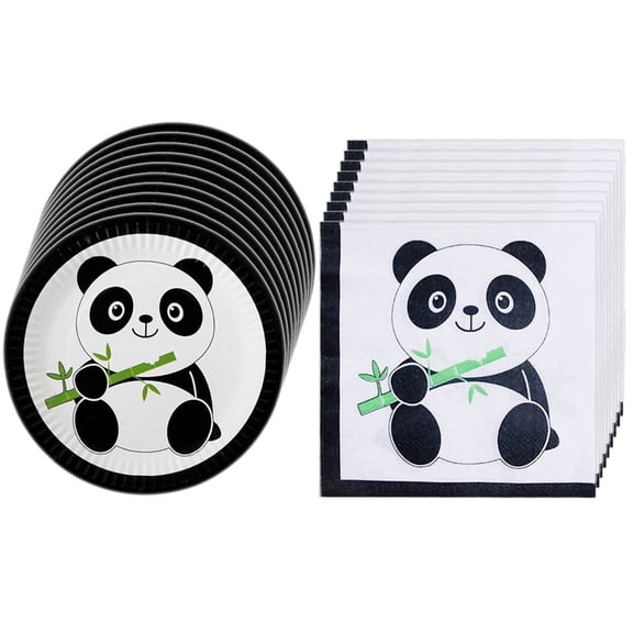 80 Pcs Panda Baby Themed Party Supplies Decorations Set for Kids Birthday Party, Include 40pcs Plates and 40pcs Napkins, Disposable Tableware Set for Baby Shower,Serves 40 Guests