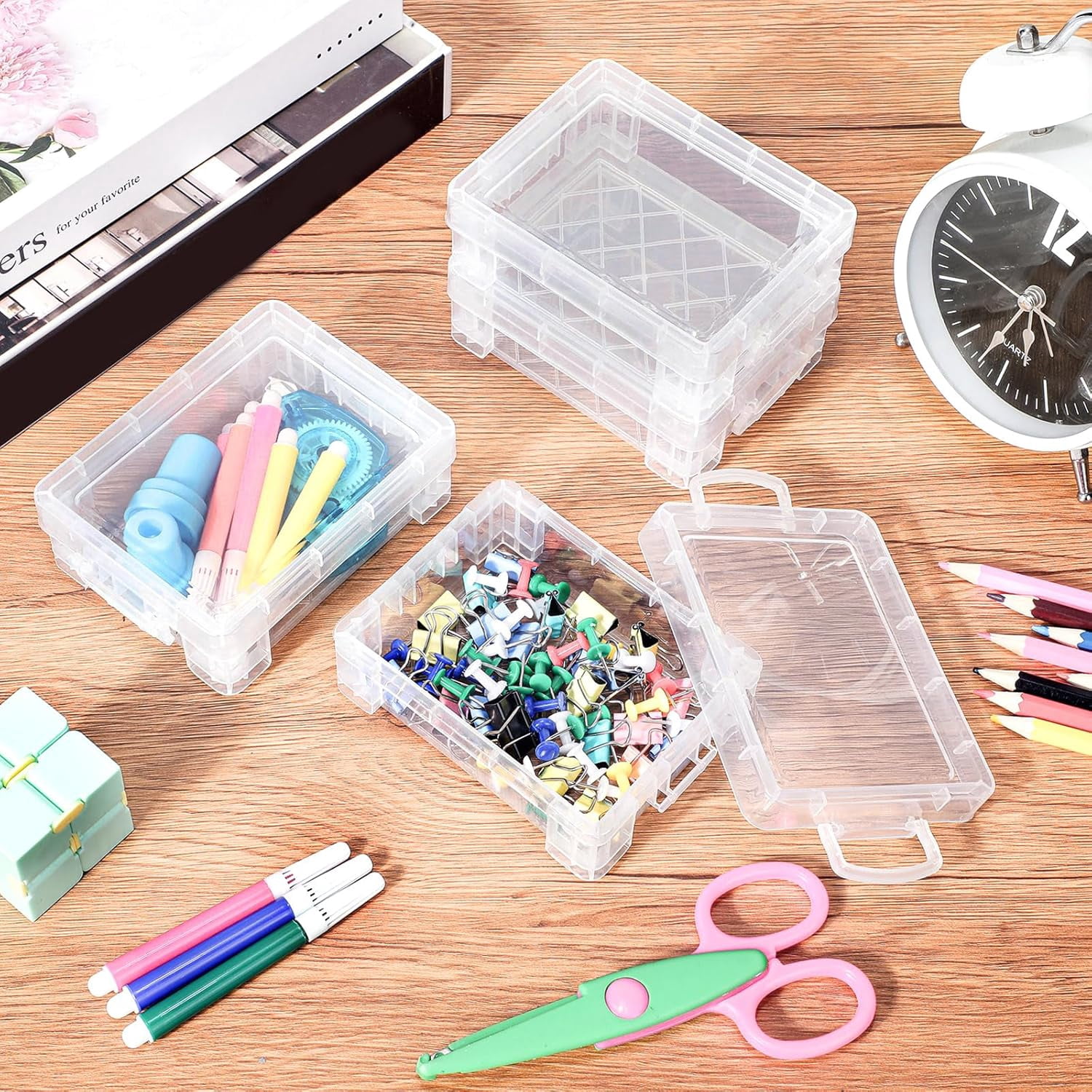 80 Pcs  Plastic Crayon Box Organizer Stackable Storage Container for School Art Supplies