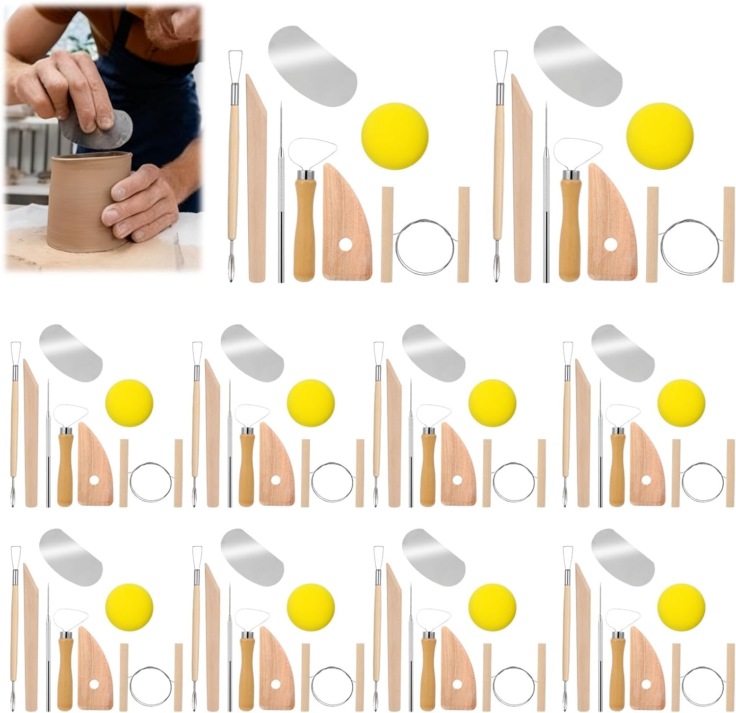 80 Pcs Pottery Tool Kit Sculpting Clay Tool Includes Clay Cutting Modeling Trimming with Wooden Handles Carving Kit for Beginners Carving Shaping