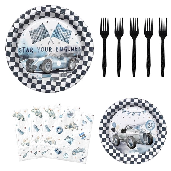 80 Pcs Race Car Birthday Party Decorations, Checked Race Car Theme Plates and Napkins Party Supplies, Racing Sports Disposable Tableware Set, Serve 20 Guests