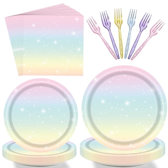 80 Pcs Rainbow Dinnerware Set Party Supplies, Tableware Set for Birthday Table Decorations, Party Plates Napkins Forks for Baby Shower Weddings Party Decorations, Serve for 20 Guest