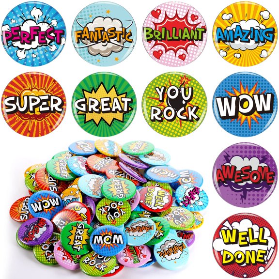 80 Pcs Recognition Button Pins with Positive Messages Round Mini Pins 10 Styles 3.7cm Diameter