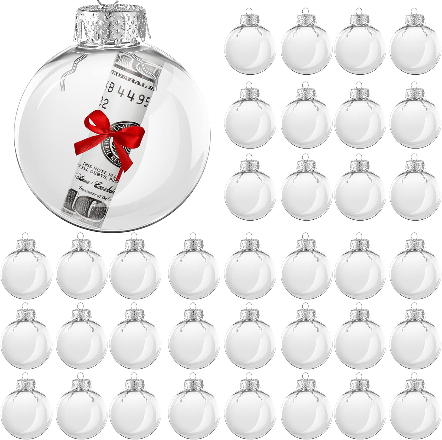 80 Pcs Round Clear Plastic Ball Ornaments Bulk Removable Top Clear