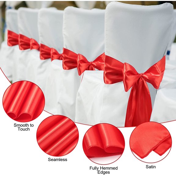 80 Pcs Satin Chair Bow Sash Red Elegant Ribbon Tie Bows Back Sash Universal Chair Covers Ribbons Ties for Wedding Reception Banquet Events Decoration Party Supplies$$Home Decor, Kitchen, & Other