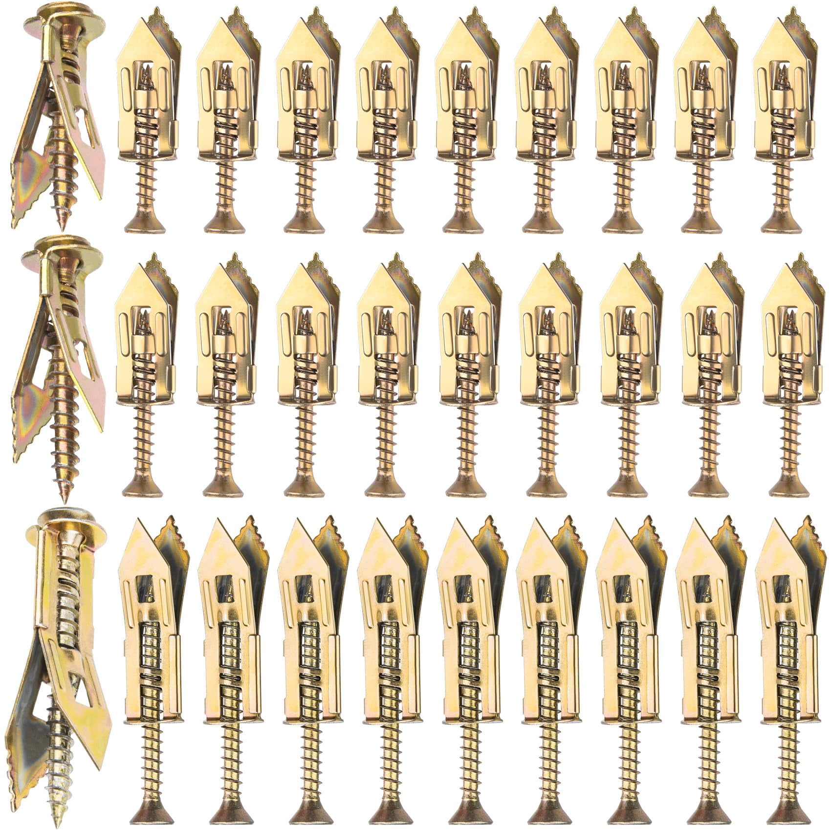 80 Pcs Self-Drilling Anchor Screws, Zinc Plated Steel Drywall Anchors, Heavy Duty Metal Expansion Bolt, No Drill or Holes, for TV, Shelf Straps, Gypsum Boards, Cabinets