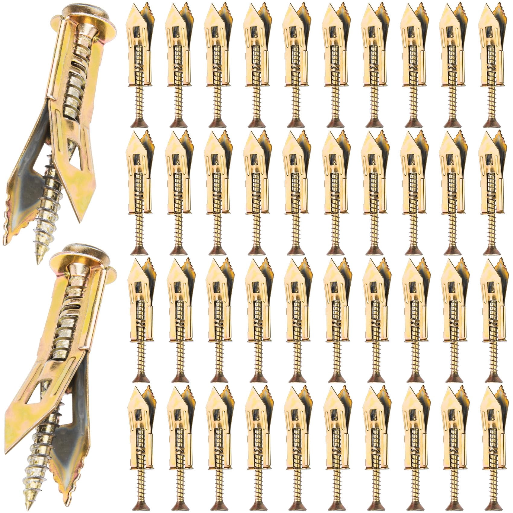 80 Pcs Self-Drilling Anchor Screws, Zinc Plated Steel Drywall Anchors, Heavy Duty Metal Expansion Bolt, No Drill or Holes, for TV, Shelf Straps, Gypsum Boards, Cabinets