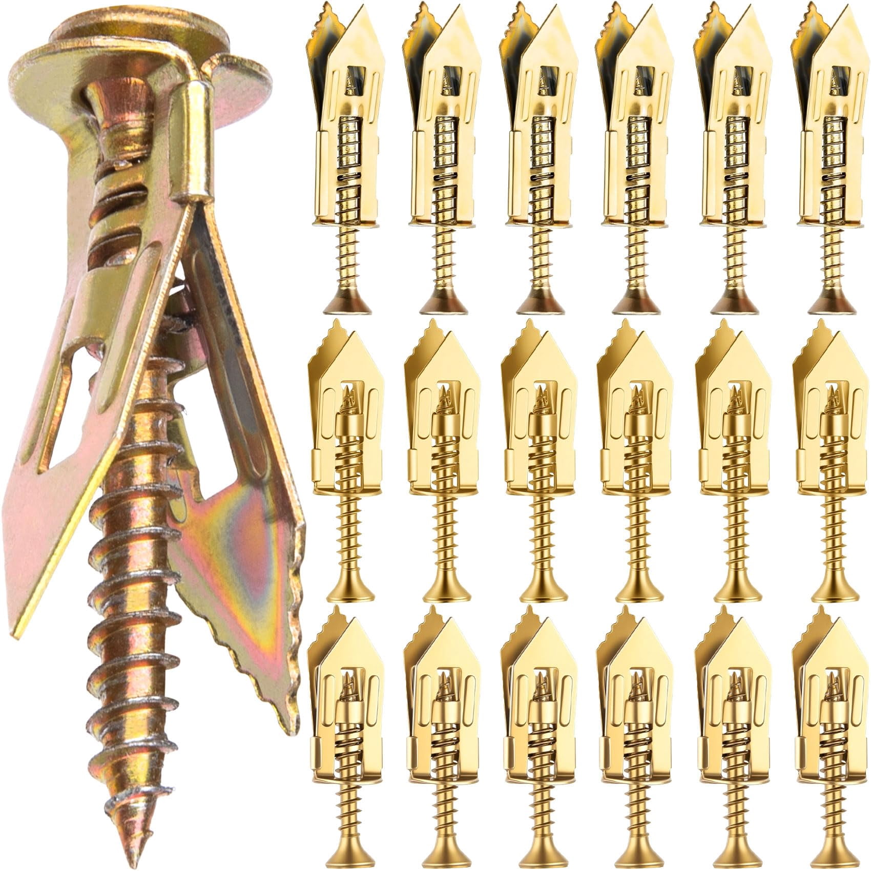 80 Pcs Self-Drilling Anchor Screws, Zinc Plated Steel Drywall Anchors, Heavy Duty Metal Expansion Bolt, No Drill or Holes, for TV, Shelf Straps, Gypsum Boards, Cabinets