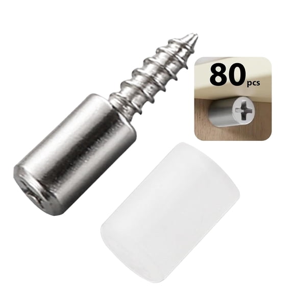 80 Pcs Self-Tapping Screws for Cabinet Laminate Support with White Anti-Slip Sleeve,Shelf Pegs for Kitchen Cabinet, Cupboard, Bookcases, Wardrobes and Glass Case