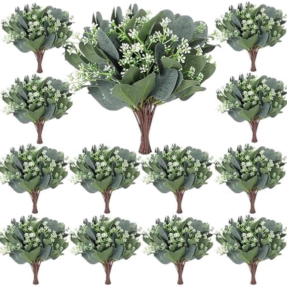 80 Pcs Silver Eucalyptus Stems,Artificial Leaves Seeded Eucalyptus Greenery Faux Plant Branches for Decorations,Wedding Bridal Bouquets Vase Floral Arrangement Home Decor