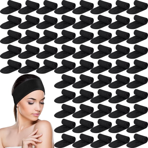 80 Pcs Spa Headband Facial Headbands Bulk Adjustable Hair Wraps for Women Girls Adult Skincare Makeup Shower Washing Face (Black)