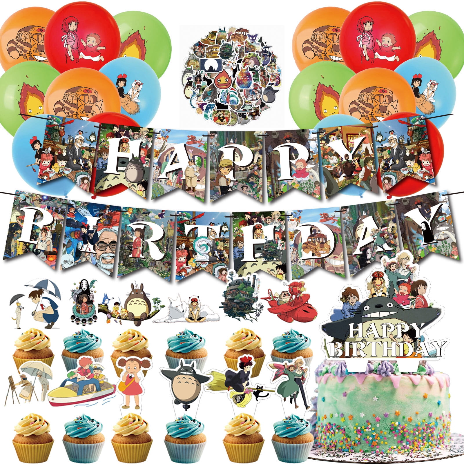 80 Pcs For Studio Ghibli Cartoon Themed Anime Birthday Party Supplies