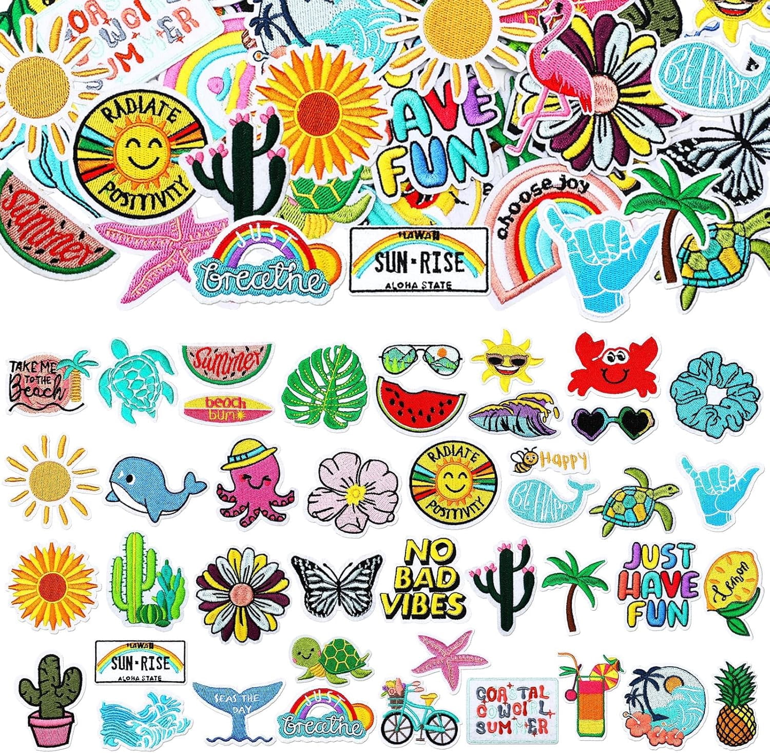 80 Pcs Summer Iron on Patches for Trucker hat Beach Hawaiian Sew on Embroidered Cute Patches Applique Repair DIY Crafts for Clothing Hat Backpacks Shirt Jeans Bag Clothes