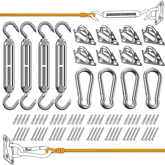 80 Pcs Sun Shade Sail Hardware Kit 5 inch 304 Stainless Steel for Rectangular/Square/Triangle Sun Shade Sail Installation Lawn and Garden, Heavy Duty Anti-Rust Sail Shade Hardware Kit B