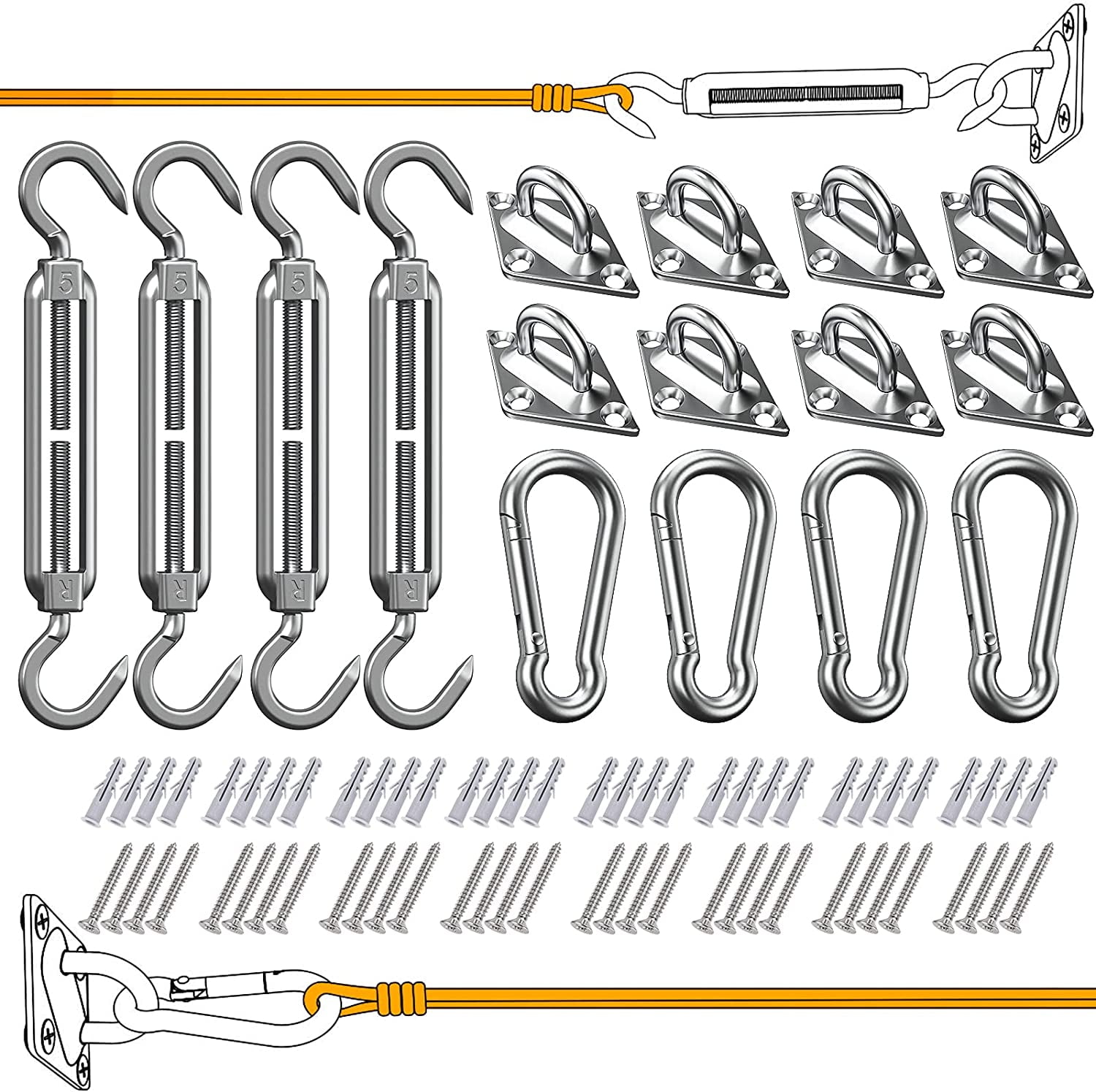 80-Piece Silver Stainless Steel Sun Shade Sail Hardware Kit