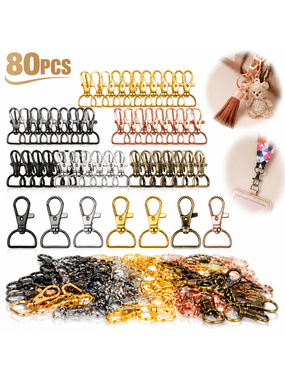 80 Pcs Swivel Clasp Hooks D Ring Clips Key Chain Lanyard Hardware DIY Craft Purse