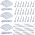 thumbnail image 1 of 80 Pcs Wedding Folding Hand Fans Bulk Silk Fabric Chinese Handheld Foldable Clack Fans with Plastic Ribs for Party, Wedding Gifts, Line Dancing, Home Decorative (White), 1 of 6
