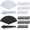 thumbnail image 1 of 80 Pcs Wedding Folding Hand Fans Bulk Silk Fabric Chinese Handheld Foldable Clack Fans with Plastic Ribs for Party, Wedding Gifts, Line Dancing, Home Decorative (Black,White), 1 of 12
