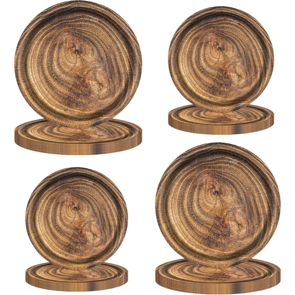 80 Pcs Wood Grain Paper Plates Birthday Decorations Party Disposable Tableware for Lumberjack Camping Hunting Theme Party Supplies, Serves 40 Guests