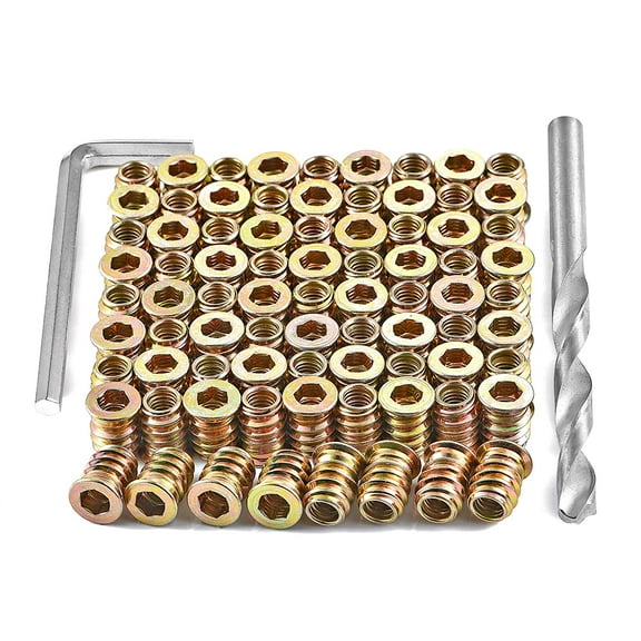 80 Pcs Wood Plugs for Screw Holes - 1/4 "- 20 Metal Threaded Studs Assortment Hex Socket Drive Nut Inserts, Bolt Fastener Connector for Wood Threading Kit (1/4"-20x15mm)