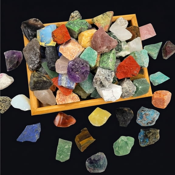 80+ Piece 5lb Bulk Rough Tumbling Stones, 28+ Kinds of Crystals and Rocks 1-2 Inch