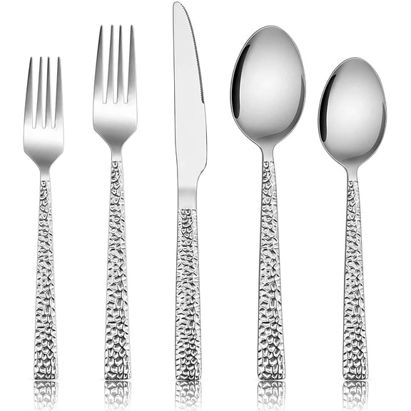 80-Piece Hammered Silverware Set, Stainless Steel Square Flatware Set Service for 16, Tableware Cutlery Set Includes Forks Spoons Knives, Modern Design & Mirror Polished - Dishwasher Safe