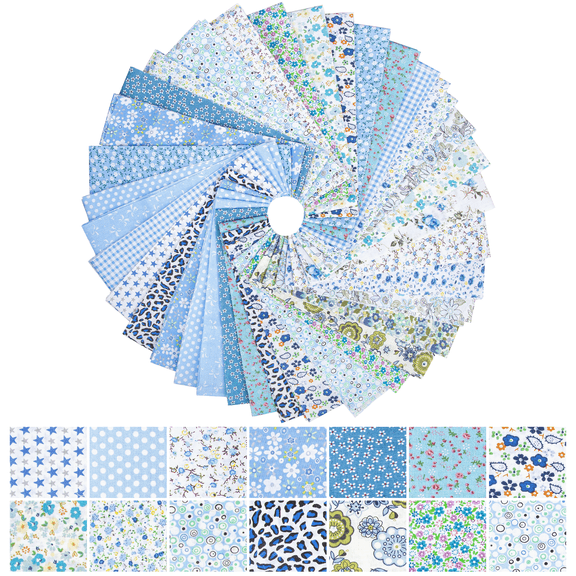 80-Piece Jelly Roll Fabric Strips 2.5x39 inch Pre-Cut Cotton for Quilting, Sewing, DIY - Blue Small Floral, Modern Cottagecore Aesthetic, 100% Breathable Cotton, 20 Unique Patterns