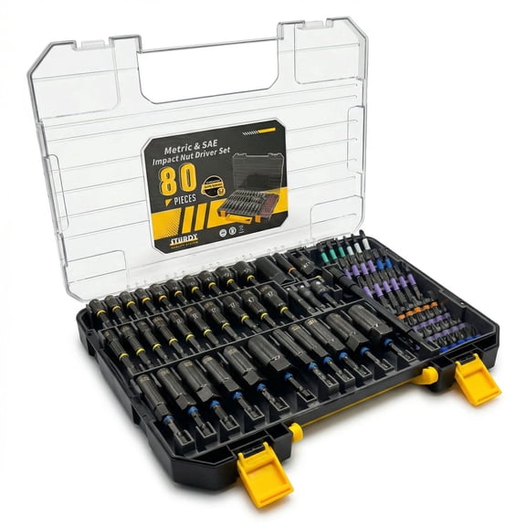 80Pcs Premium Magnetic Impact Nut Driver Set with Socket Adapters, Bit Holder, Wing Nut Driver, Universal Sockets, Quick Release Extension, Power Bits