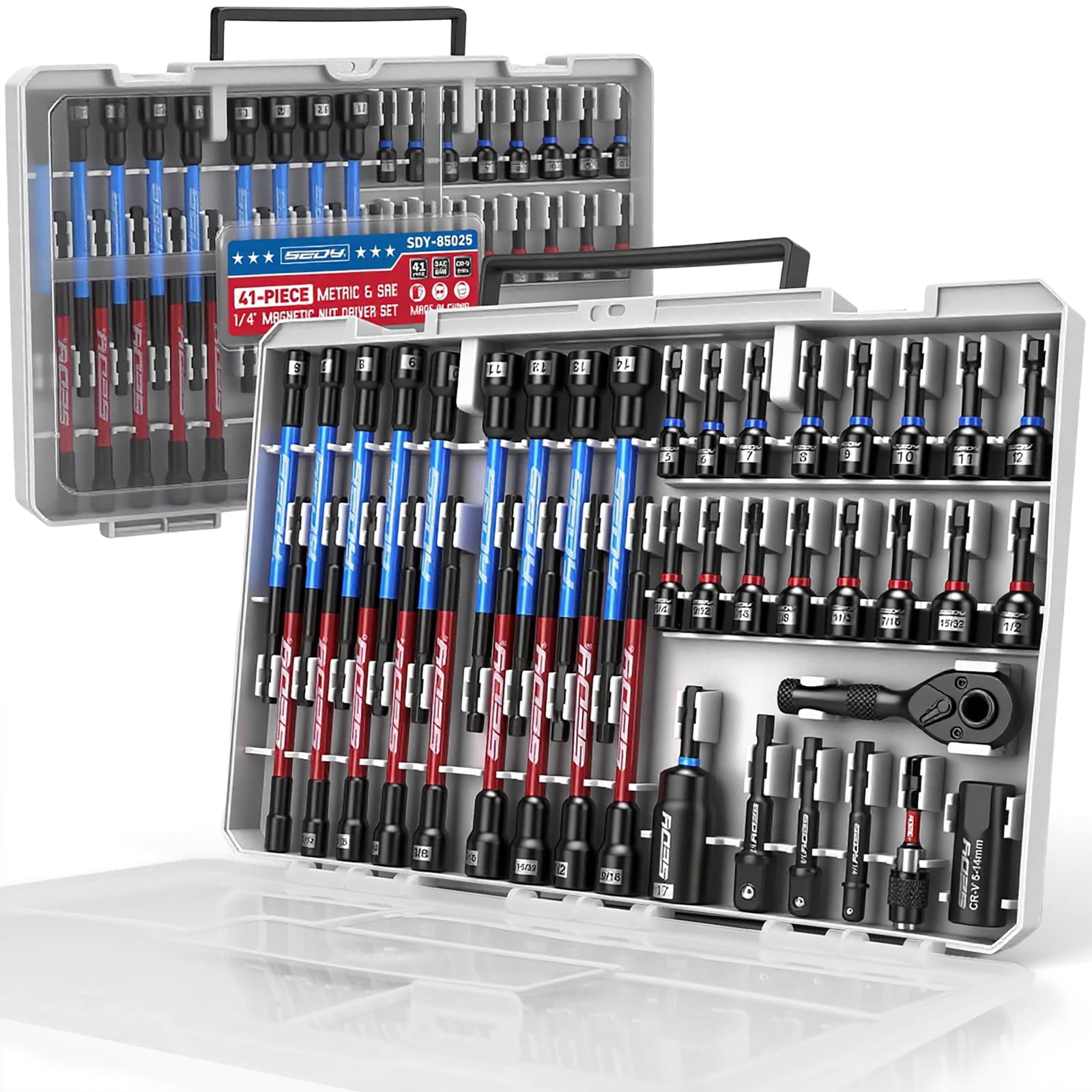 18-Piece Magnetic Nut Driver Set - SAE & Metric Extra Long Impact Ready Bits