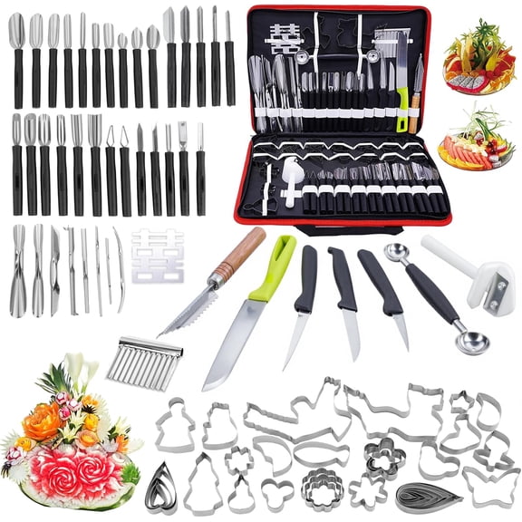 80-Piece Stainless Steel Fruit Carving Tools Set - Professional Watermelon Knife Kit with Ergonomic Handles & Portable Case, Durable Cutting for Culinary Arts, Sculpting, Peeling