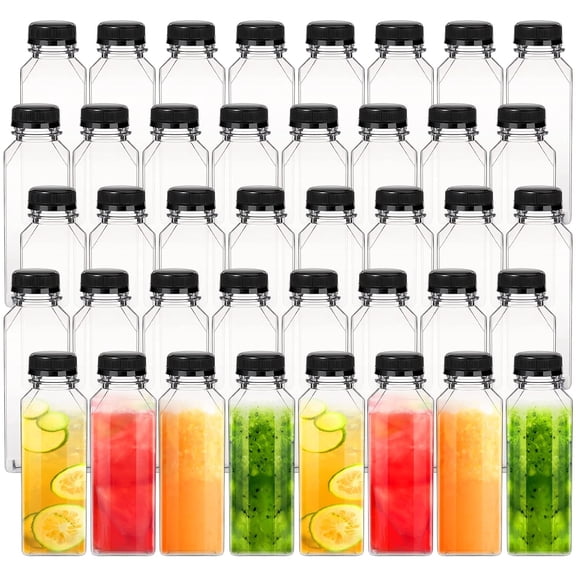 80 Pieces 12oz Plastic Bottles with Caps Juice Containers with Lids for Fridge Reusable Juice Bottles Empty Clear Smoothie Bottle for Juicing Water Tea Milk Drinking Beverages