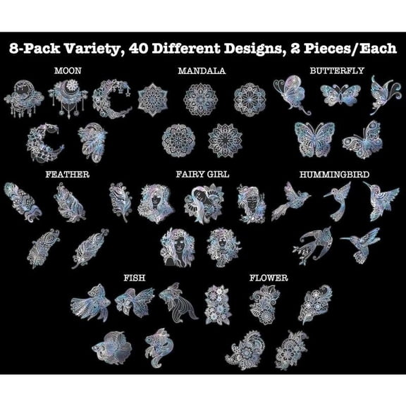 80 Pieces/8 Sets Large Size Holographic Stickers, Glitter Shiny Iridescent Transparent Resin Sticker Decals For Scrapbook Junk Journal Bullet Journals Planners Laptops Water Bottles Paper Crafts