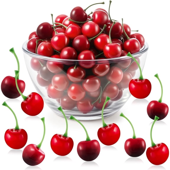 80 Pieces Artificial Cherry Fruit Decorations Red and Dark Red 2 cm with 4 cm Stem
