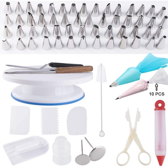 80 Pieces of Cake Decorating Supplies Suit,Professional Cupcake Decorating Kit,Baking Supplies,Rotating Turntable Stand, Piping Bags and Tips Set,Pastry Tools