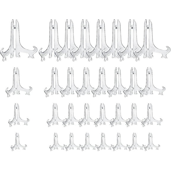 80 Pieces Clear Plastic Easels, 3/4/5/6 Inch Plastic Plate Stands for Display, Plate Holder Display Stand for Display Picture Frame Desktop Weddings Home Decoration