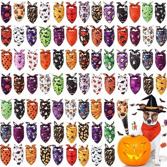 80 Pieces Halloween Dog Bandanas Bulk For Dogs Bibs Triangle Scarf Dog Kerchief Set For Small Medium Large Pet Halloween Costume Accessories Decoration