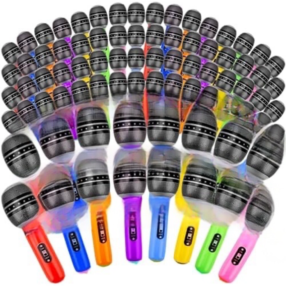 80 Pieces Inflatable Microphones Large Blow up Microphone Assorted Colors Inflatable Microphone Pretend Play Microphone Inflates for Birthday 80s 90s Musical Concert Party Supplies