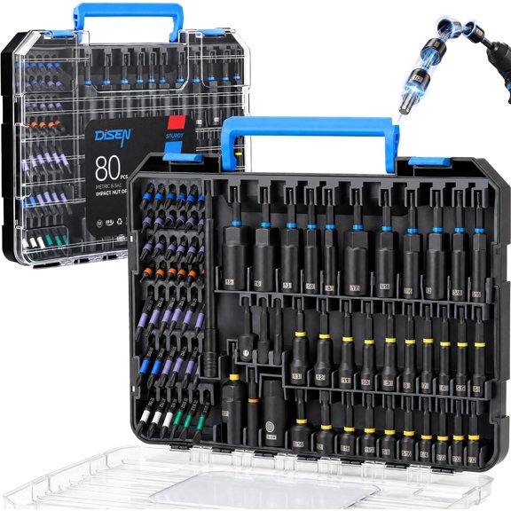 80-Pieces Magnetic Impact Nut Driver Set Metric & SAE with Socket Adapters Impact Driver Bit Set Socket Set Deep Nut Driver Wing Nut Driver Tool Set Gift for Father and Friend