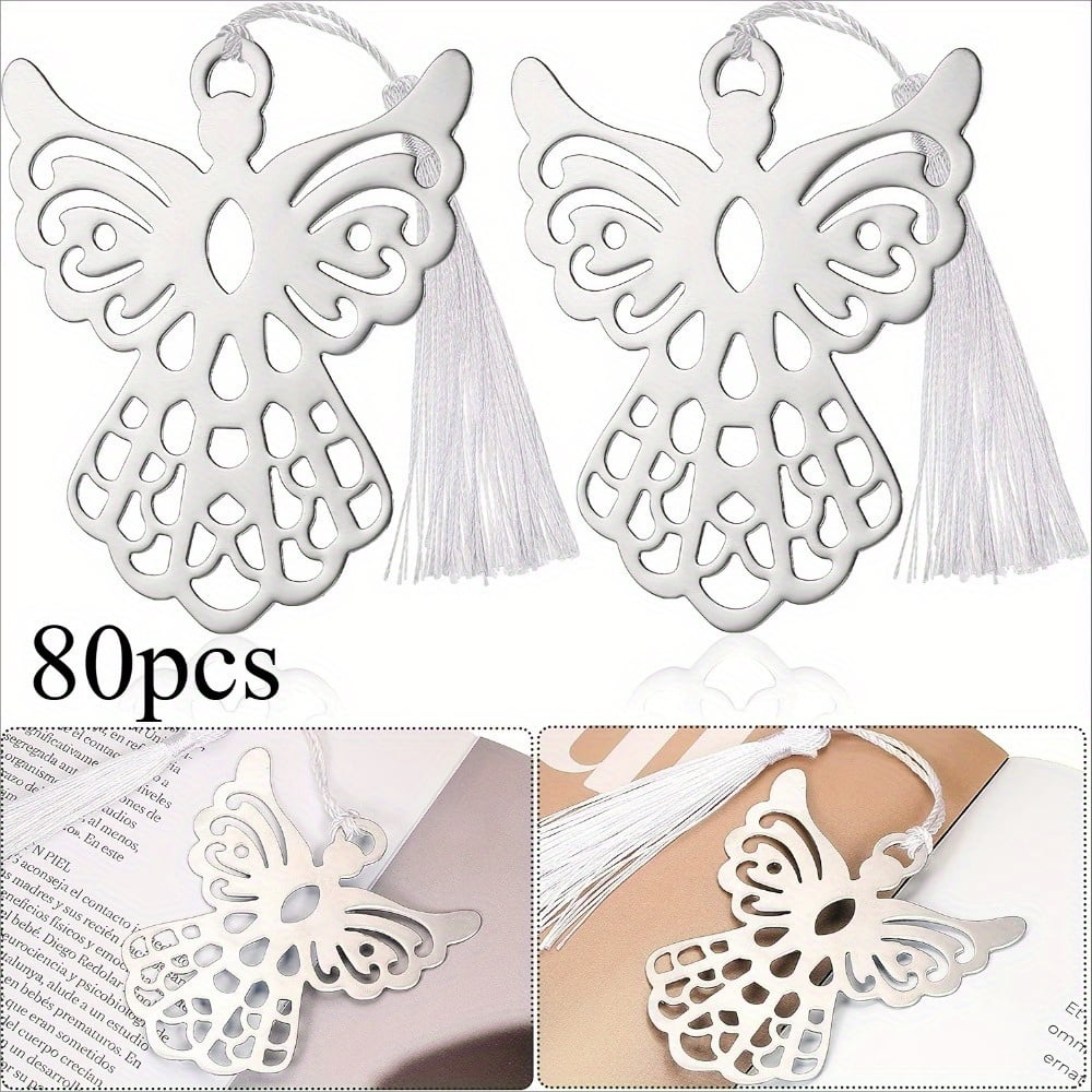 80 Pieces Metal Angel Bookmark Favors Tassels Angel Bookmark Funeral Favors for Book Lovers Collection Guests Gift