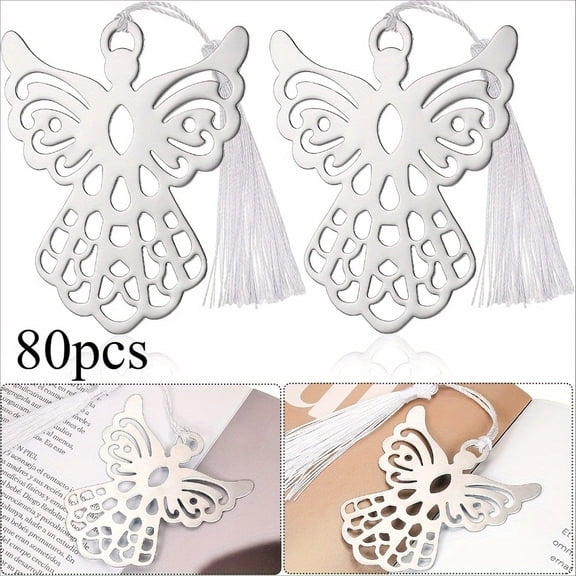 80 Pieces Metal Angel Bookmark Favors Tassels Angel Bookmark Funeral Favors for Book Lovers Collection Guests Gift