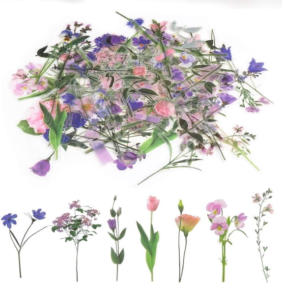 80 Pieces Natural Flower Stickers for Scrapbooking, Self-Adhesive Scrapbooking Stickers Supplies Journal for Adult Card Making Letters DIY