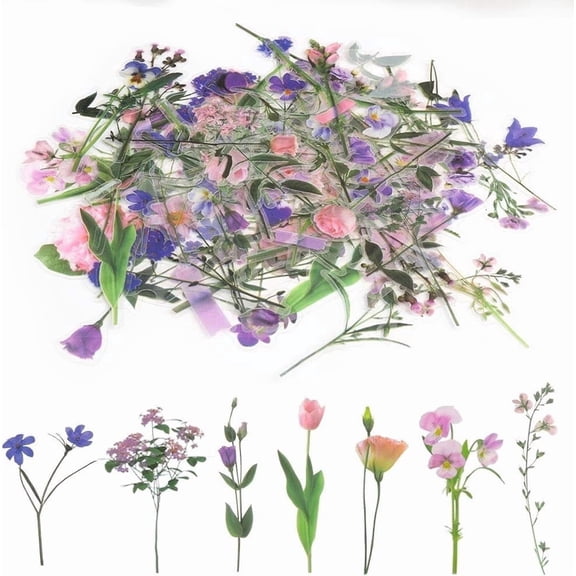80 Pieces Natural Flower Stickers for Scrapbooking, Self-Adhesive Scrapbooking Stickers Supplies Journal for Adult Card Making Letters DIY